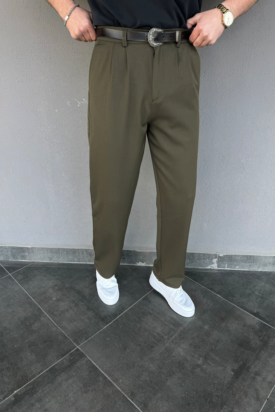 HAKİ BAGGY KALIP KUMAŞ PANTALON