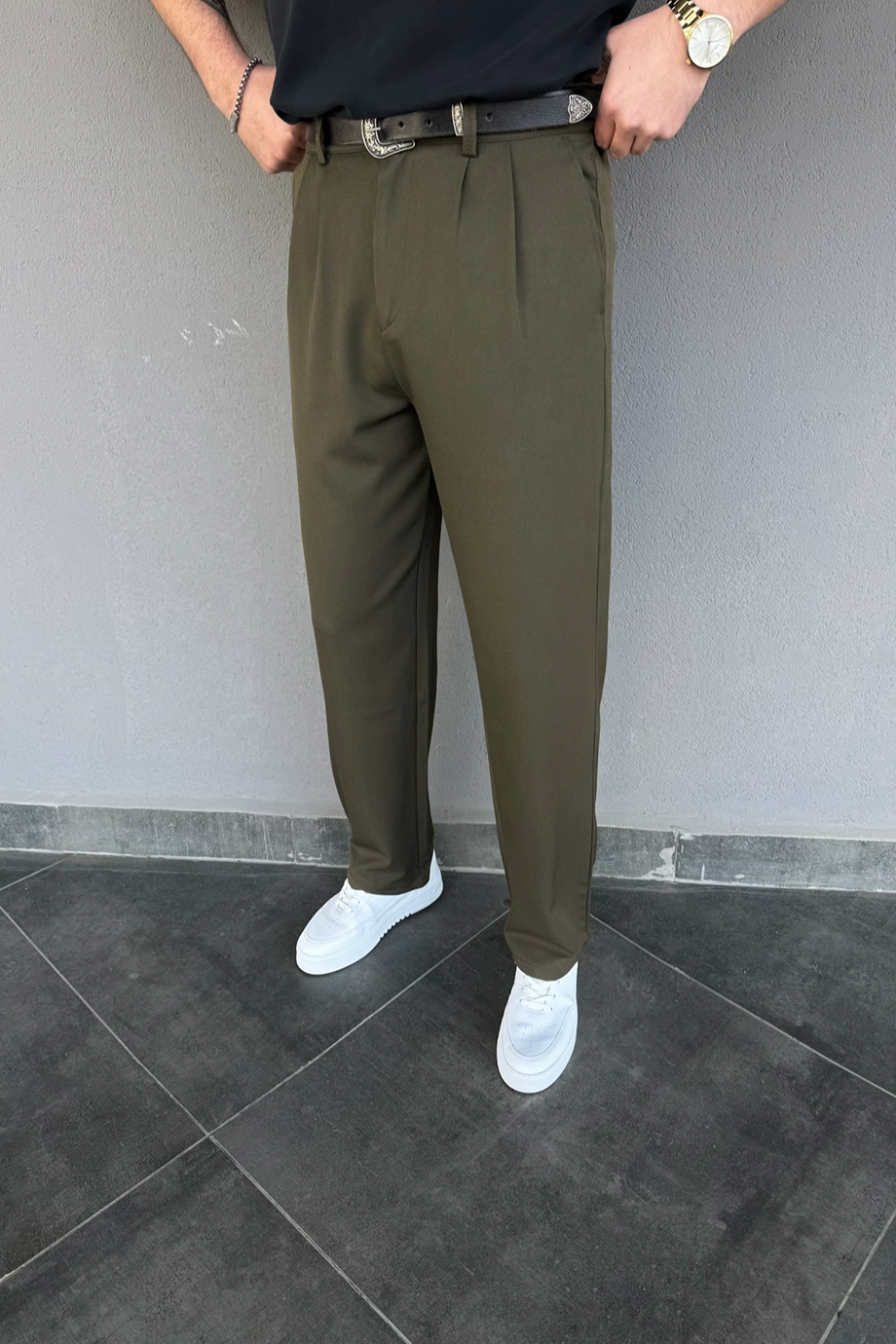 HAKİ BAGGY KALIP KUMAŞ PANTALON