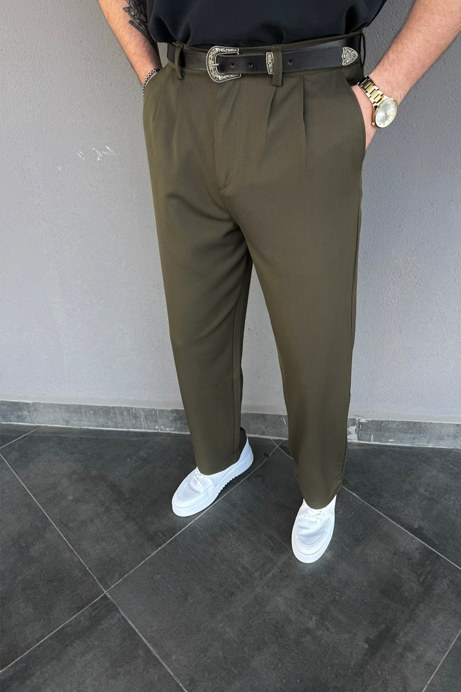 HAKİ BAGGY KALIP KUMAŞ PANTALON