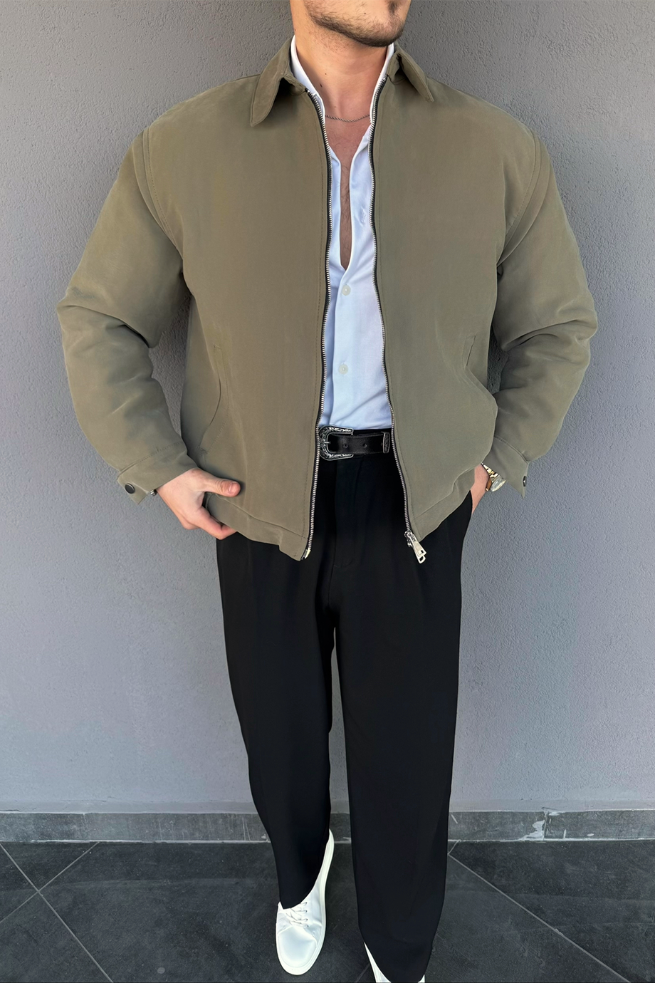 HAKİ MODAL KUMAŞ DOLUMLU MONT