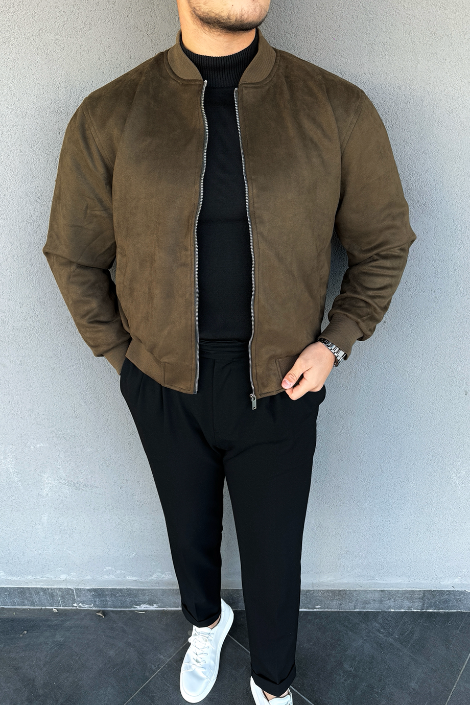 HAKİ NUBUK BOMBER CEKET