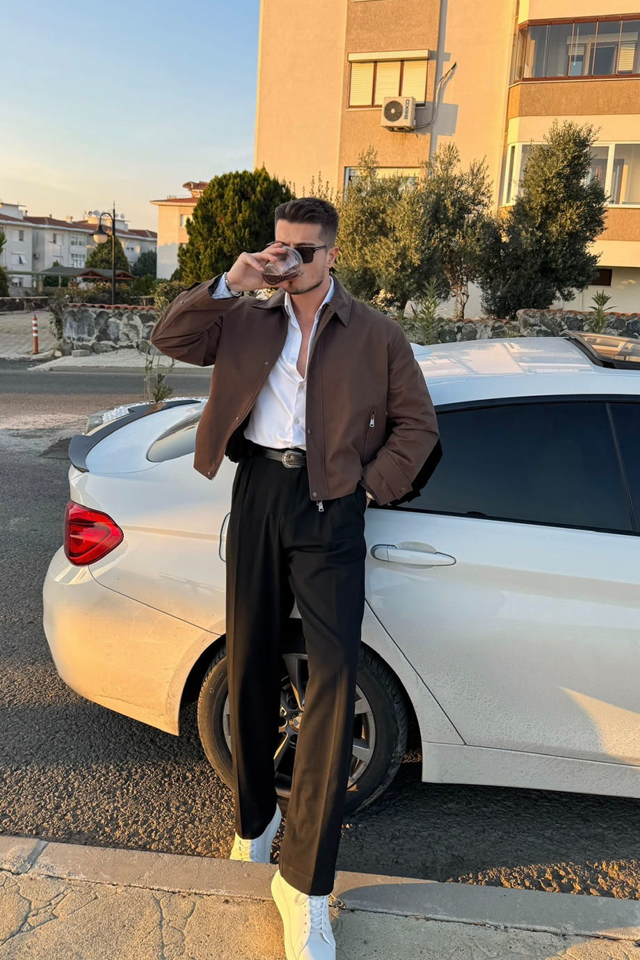 HAKİ PREMİUM DERİ YAKA OVERSİZE MONT