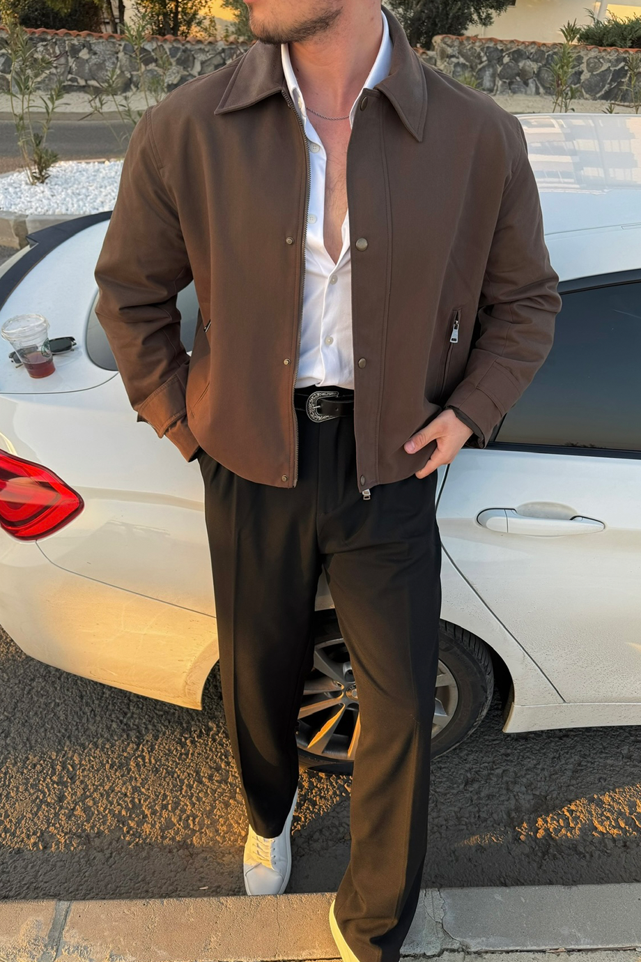 HAKİ PREMİUM DERİ YAKA OVERSİZE MONT