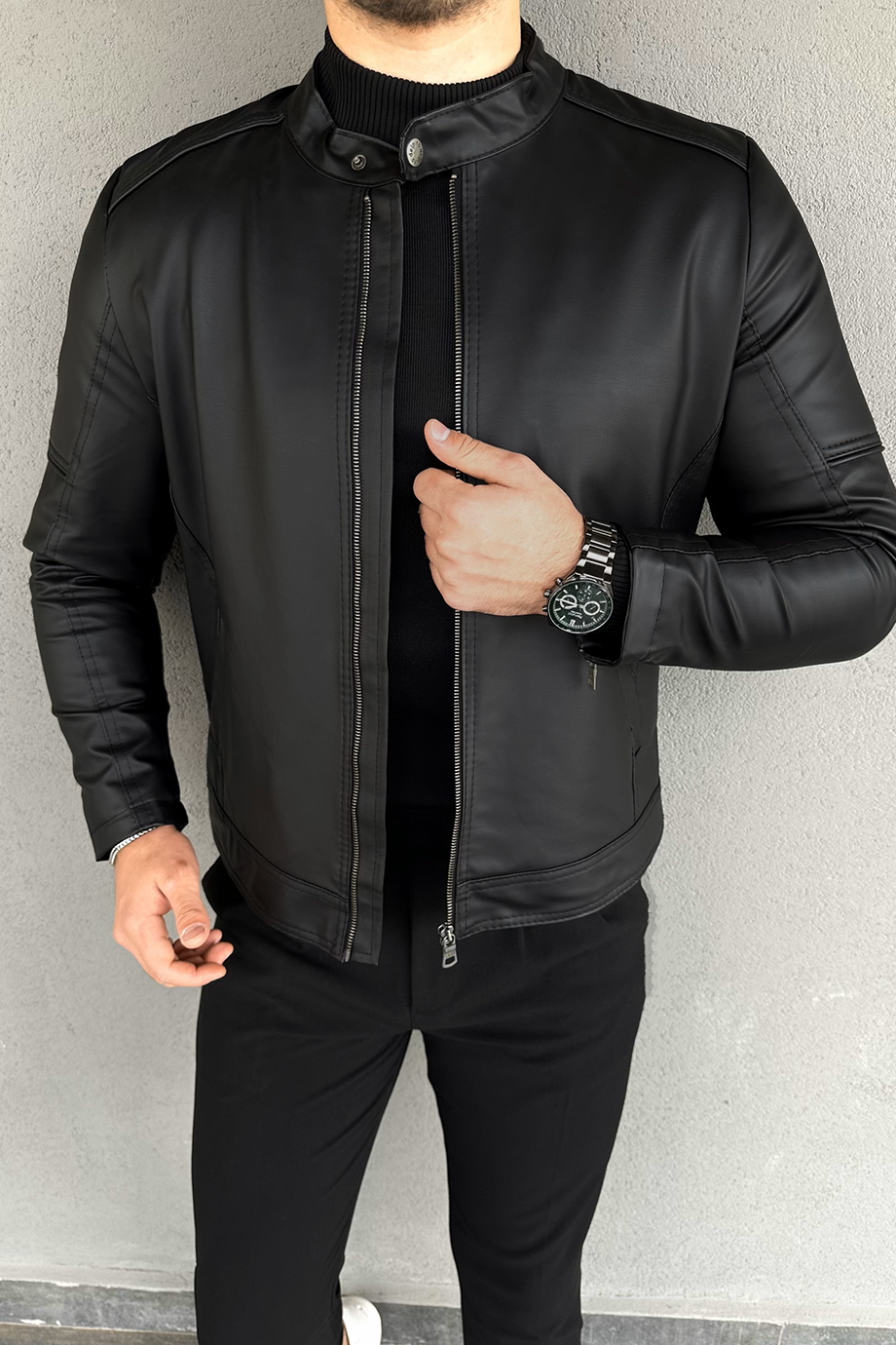 HAKİM YAKA KLASİK DERİ CEKET