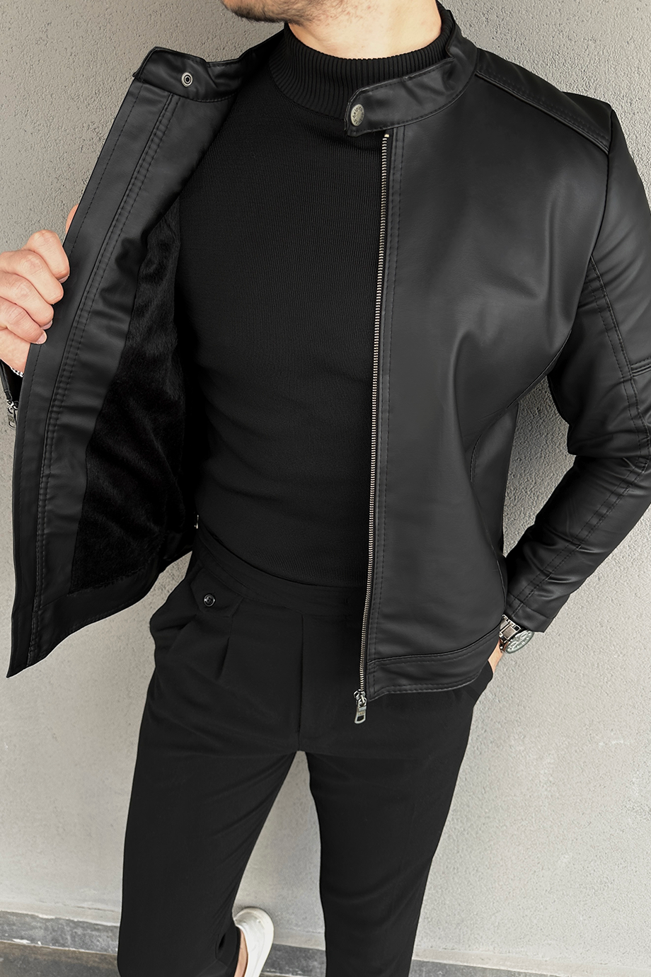 HAKİM YAKA KLASİK DERİ CEKET