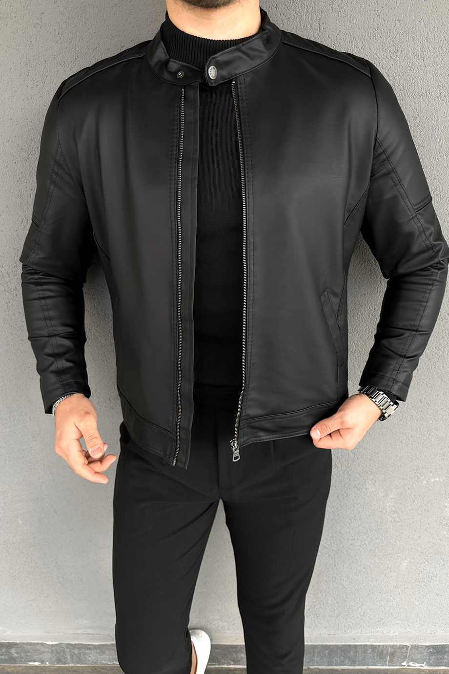 HAKİM YAKA KLASİK DERİ CEKET