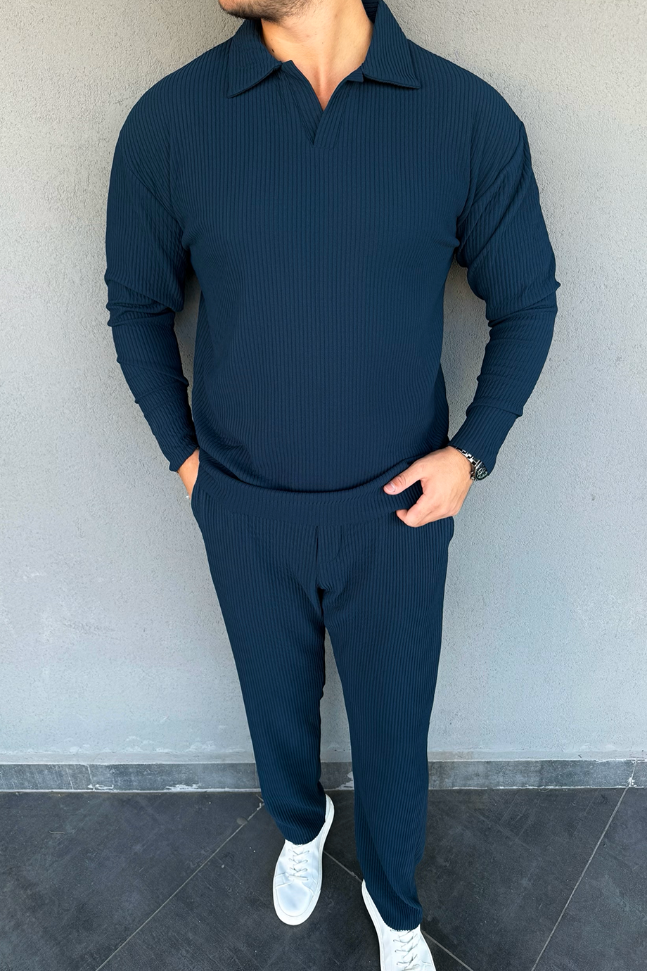 İNDİGO FİTİLLİ KAZAK-PANTALON TAKIM