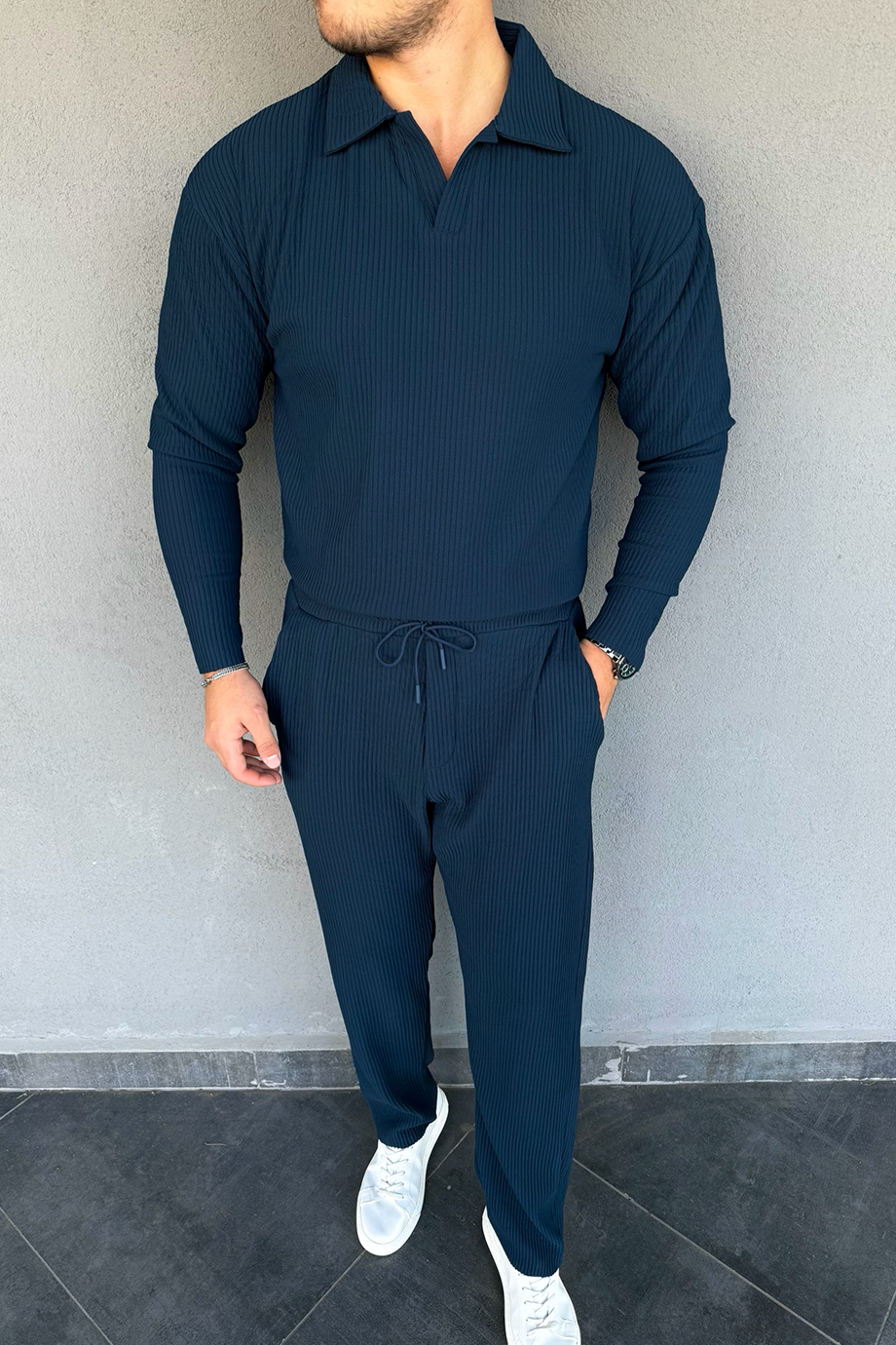 İNDİGO FİTİLLİ KAZAK-PANTALON TAKIM