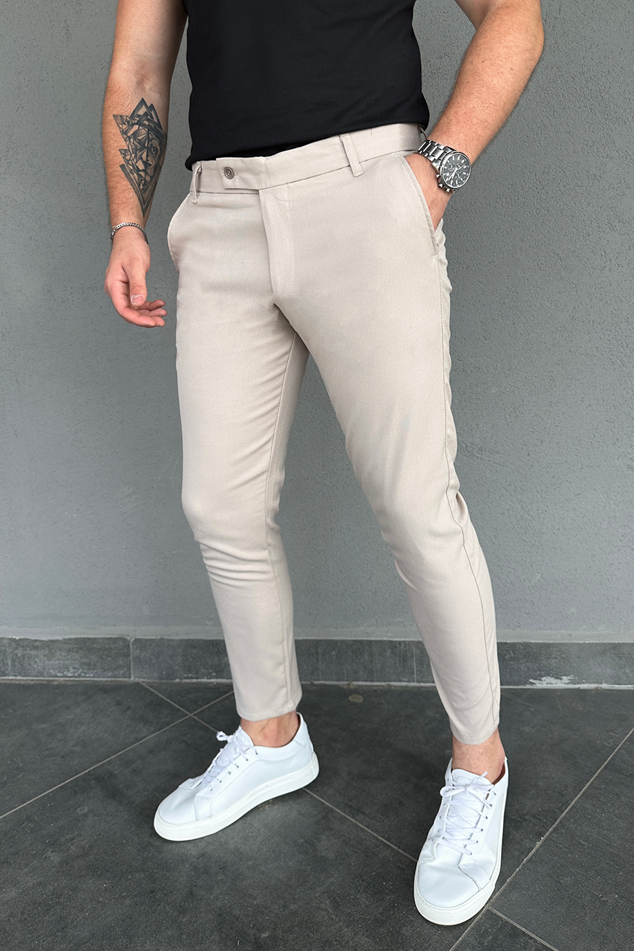 İTALYAN KESİM BEJ FULL LİKRALI KUMAŞ PANTALON