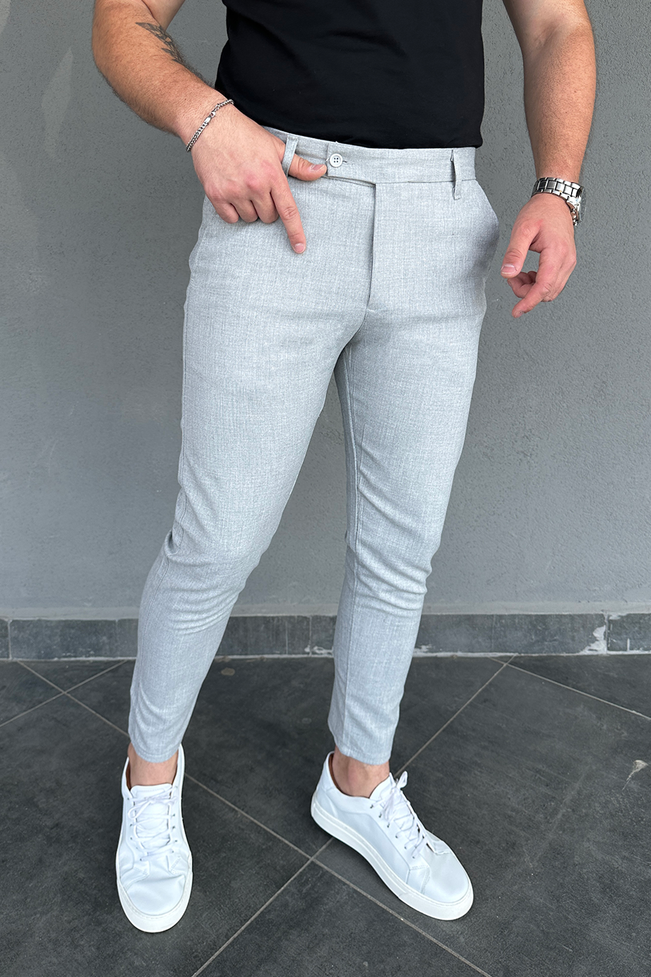 İTALYAN KESİM GRİ FULL LİKRALI KUMAŞ PANTALOM