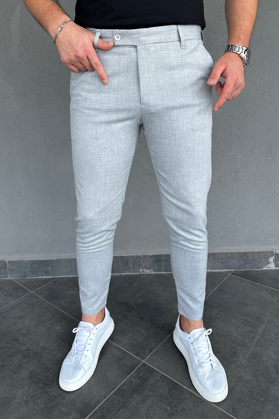 İTALYAN KESİM GRİ FULL LİKRALI KUMAŞ PANTALOM
