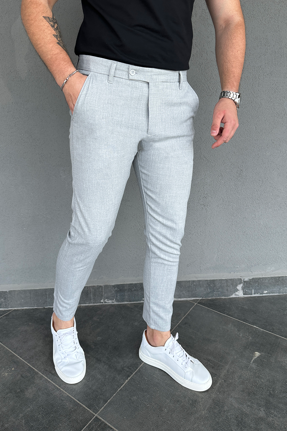 İTALYAN KESİM GRİ FULL LİKRALI KUMAŞ PANTALOM