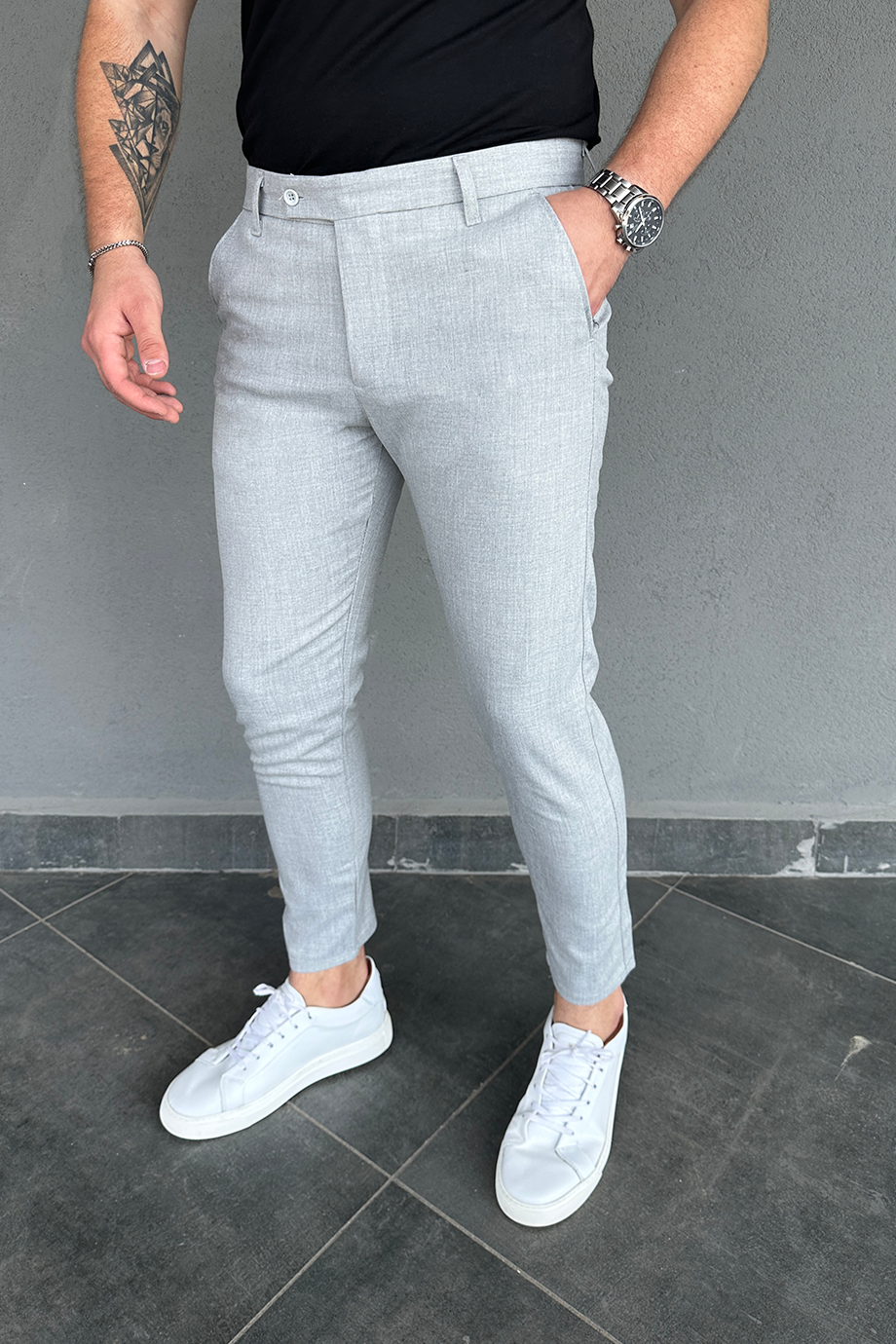 İTALYAN KESİM GRİ FULL LİKRALI KUMAŞ PANTALOM