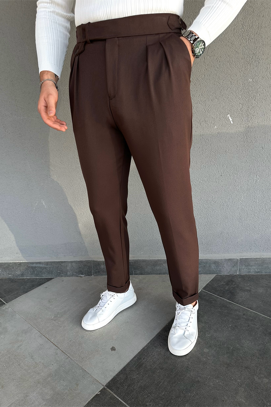 İTALYAN KESİM TOKA DETAYLI ACI KAHVE PANTALON