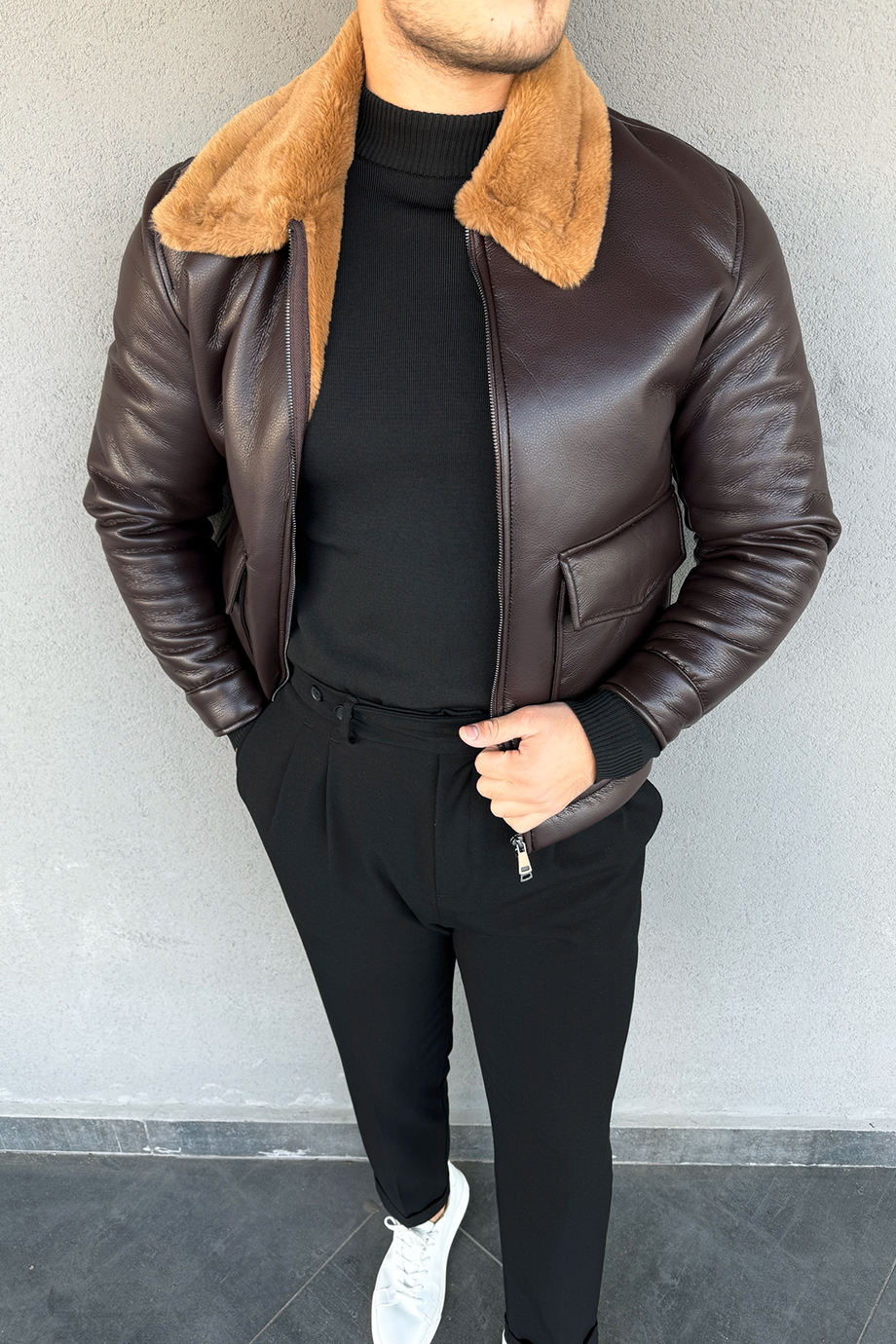 KAHVE-BEJ PREMİUM TORBA CEPLİ DERİ MONT