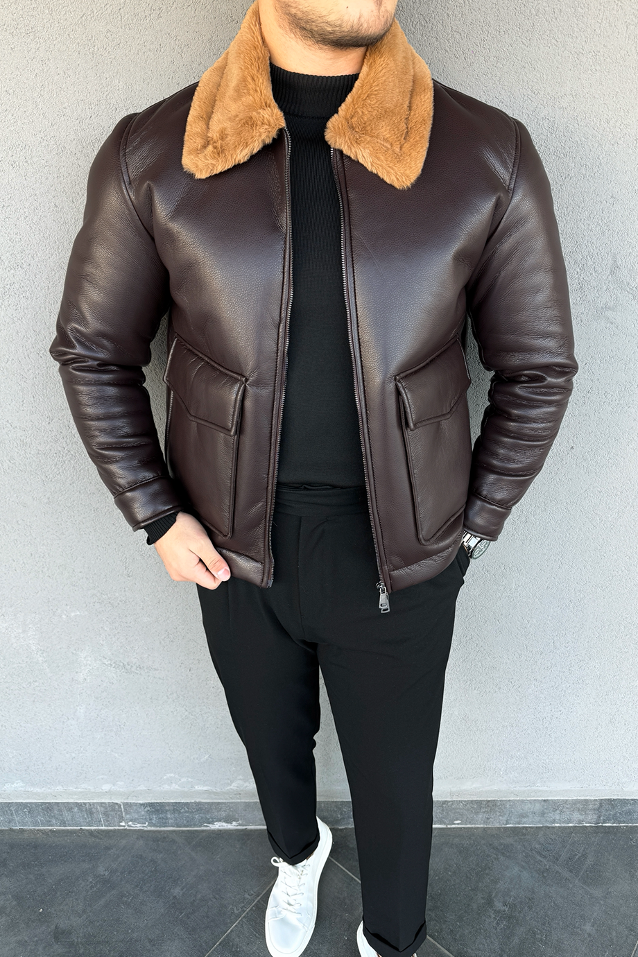 KAHVE-BEJ PREMİUM TORBA CEPLİ DERİ MONT