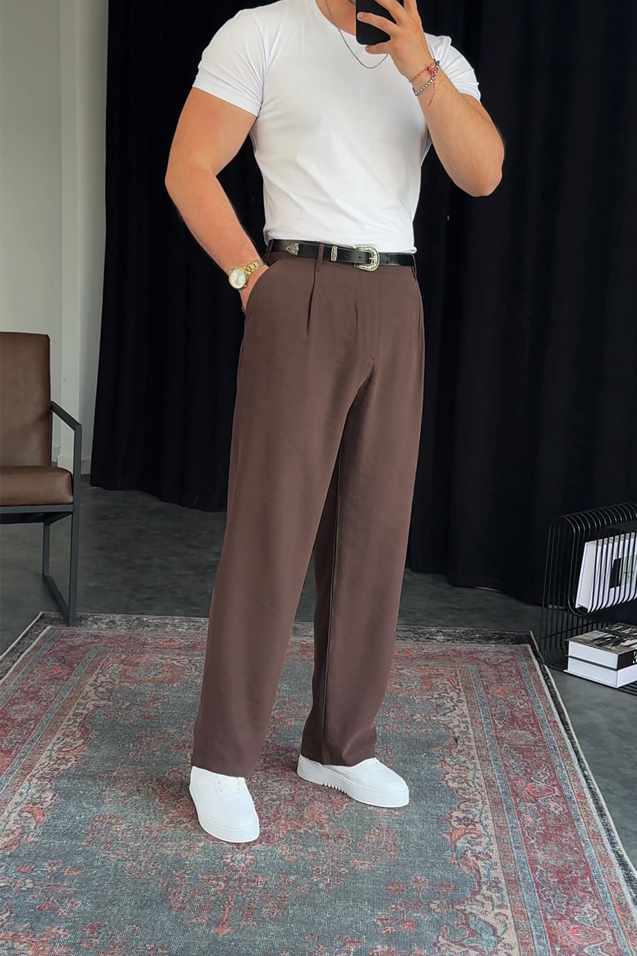 KAHVE MODAL KUMAŞ BAGGY PANTALON