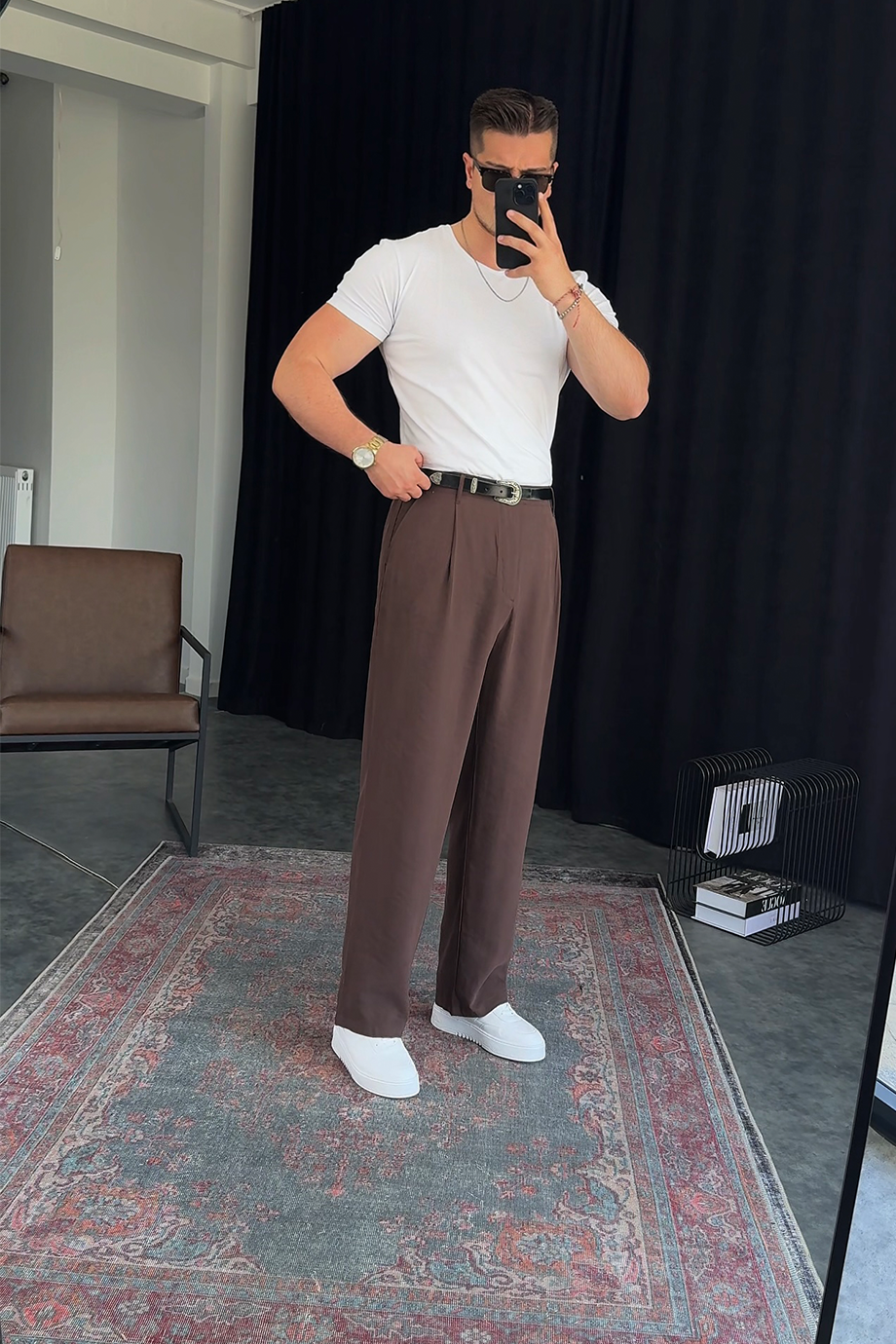 KAHVE MODAL KUMAŞ BAGGY PANTALON
