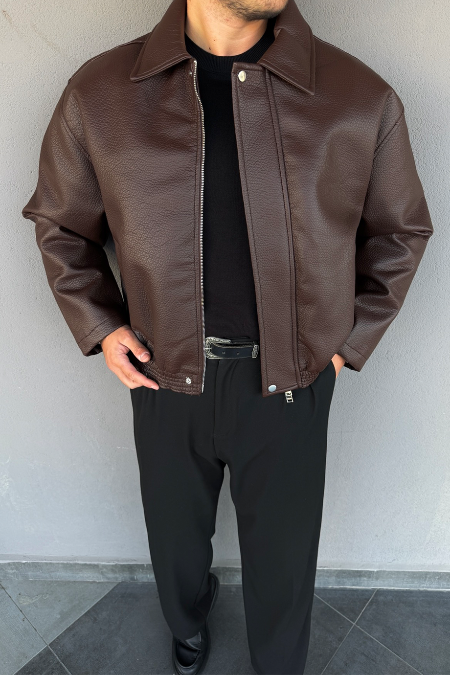 KAHVE OVERSIZE PREMİUM SERİ DERİ MONT