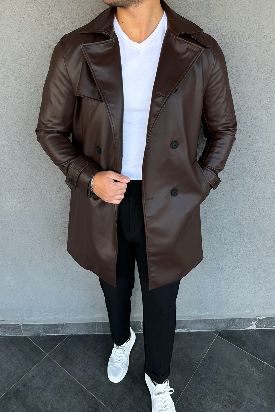 KAHVE PREMİUM ÖZEL SERİ DERİ TRENÇKOT