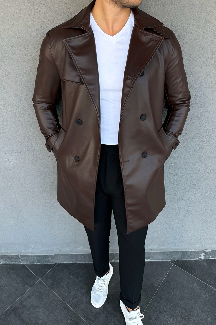 KAHVE PREMİUM ÖZEL SERİ DERİ TRENÇKOT