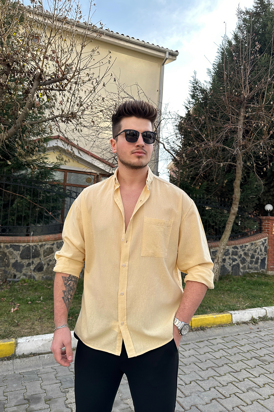 KAVUN İÇİ OVERSIZE HAM KETEN GÖMLEK