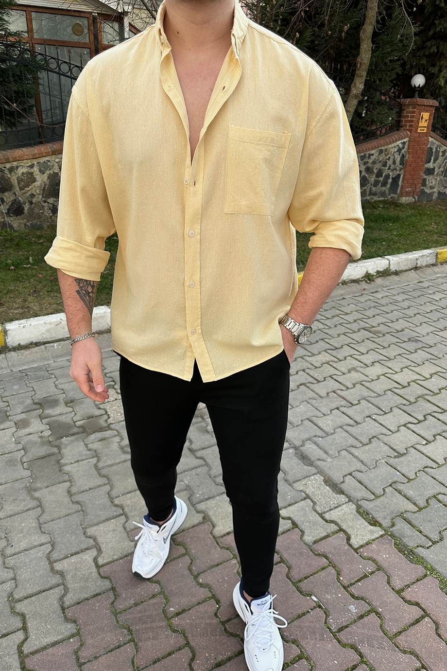 KAVUN İÇİ OVERSIZE HAM KETEN GÖMLEK