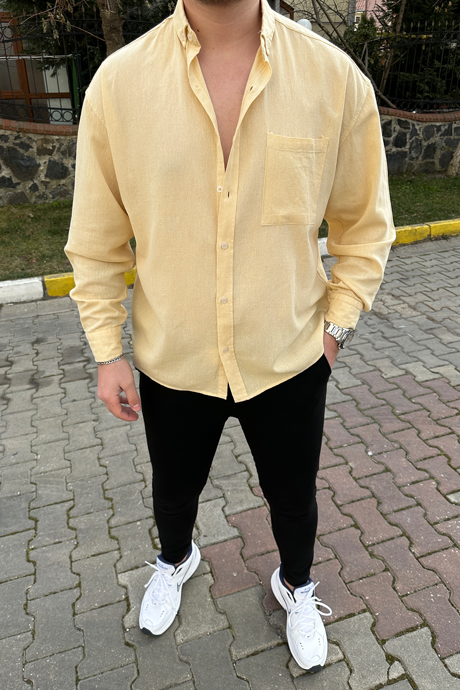 KAVUN İÇİ OVERSIZE HAM KETEN GÖMLEK