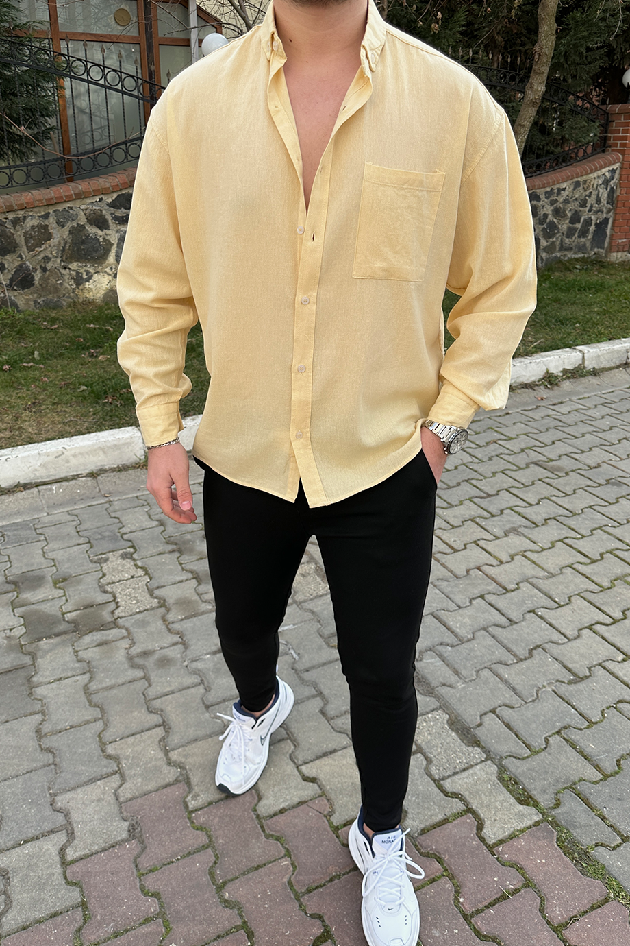 KAVUN İÇİ OVERSIZE HAM KETEN GÖMLEK