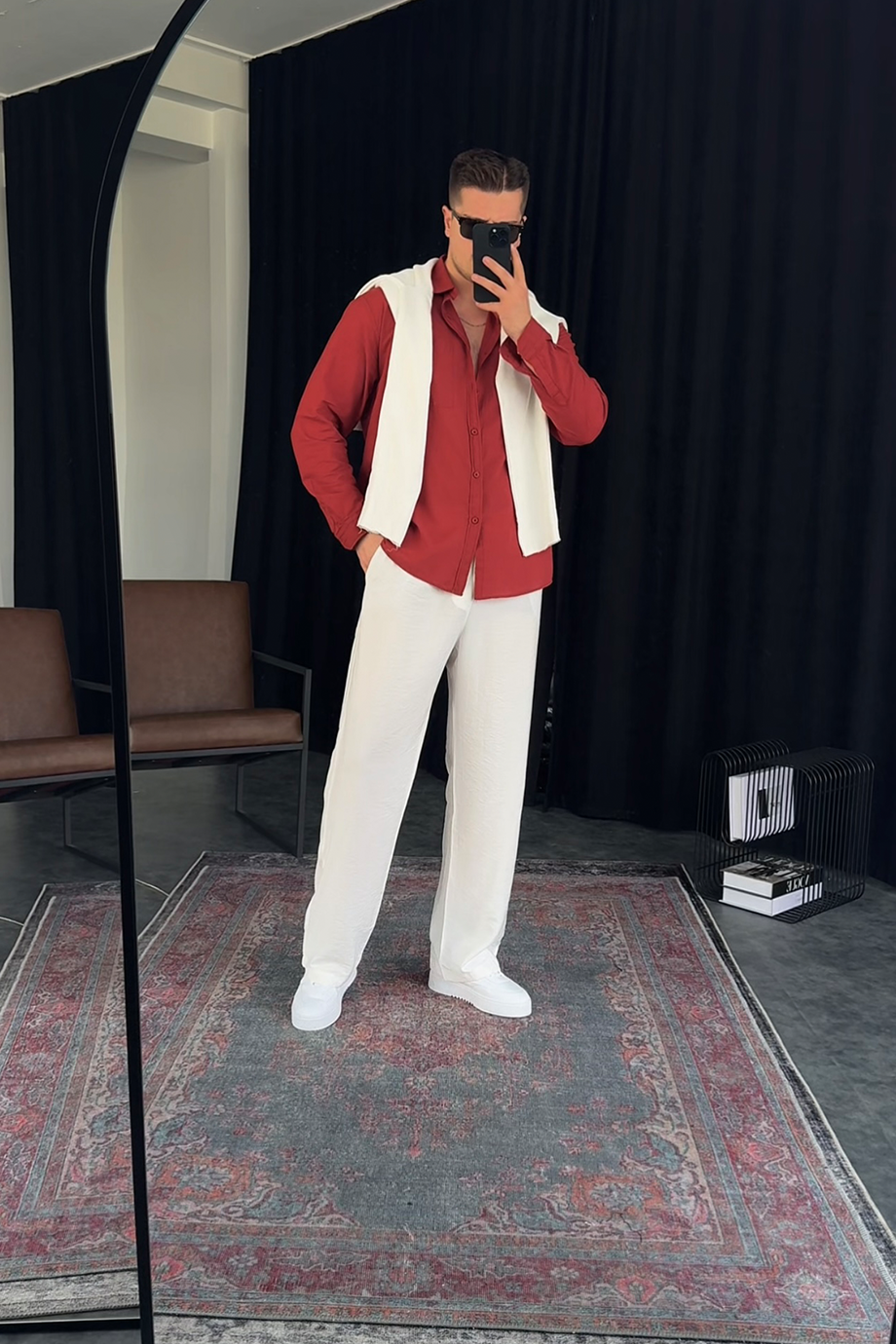 KİREMİT GÖĞÜS CEP VE BASKI DETAYLI GÖMLEK