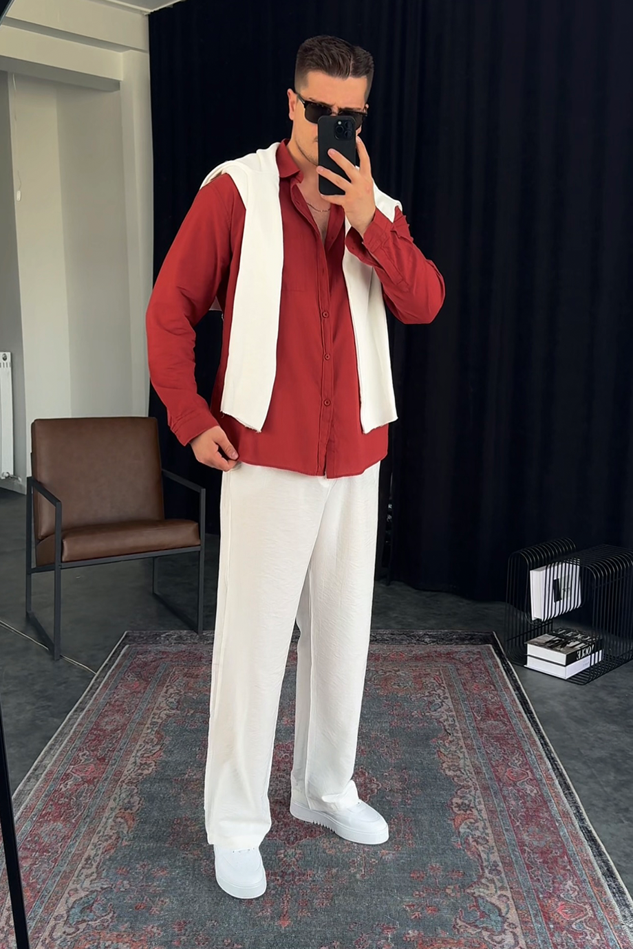 KİREMİT GÖĞÜS CEP VE BASKI DETAYLI GÖMLEK