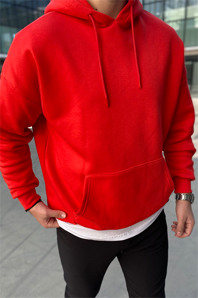 KIRMIZI OVERSİZE BASİC SWEATSHİRT