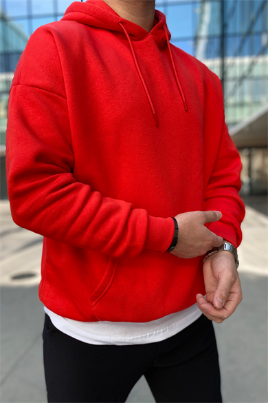 KIRMIZI OVERSİZE BASİC SWEATSHİRT