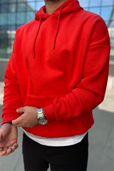 KIRMIZI OVERSİZE BASİC SWEATSHİRT