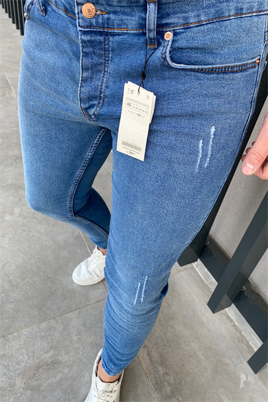 KOT RENGİ LAZERLİ SLİM-FİT PANTALON