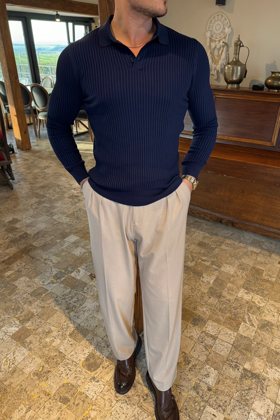 LACİVERT 3 DÜĞMELİ PREMİUM TRİKO KAZAK