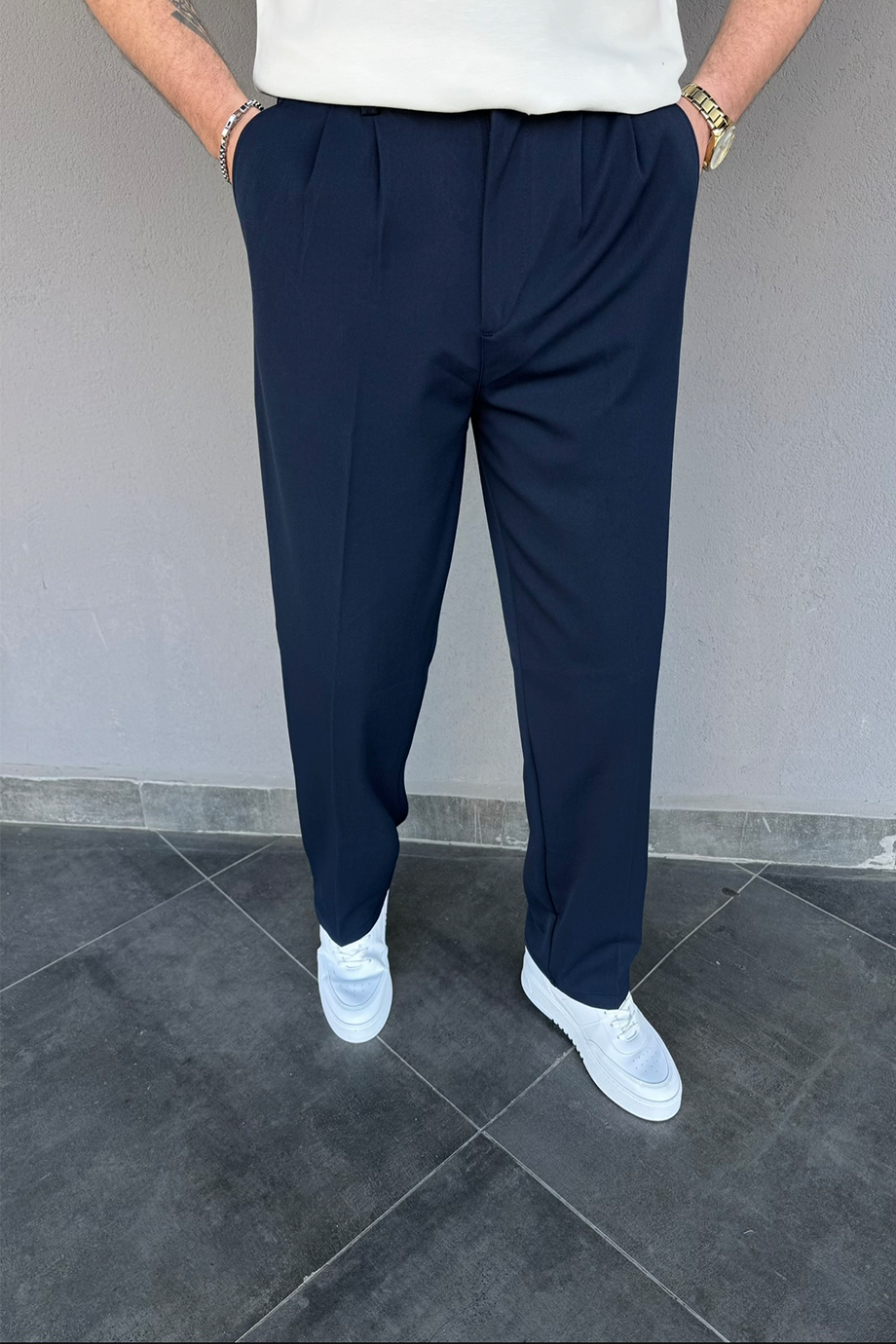 LACİVERT BAGGY KALIP KUMAŞ PANTALON