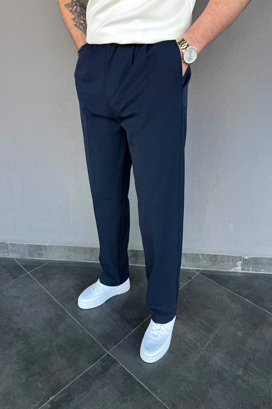 LACİVERT BAGGY KALIP KUMAŞ PANTALON