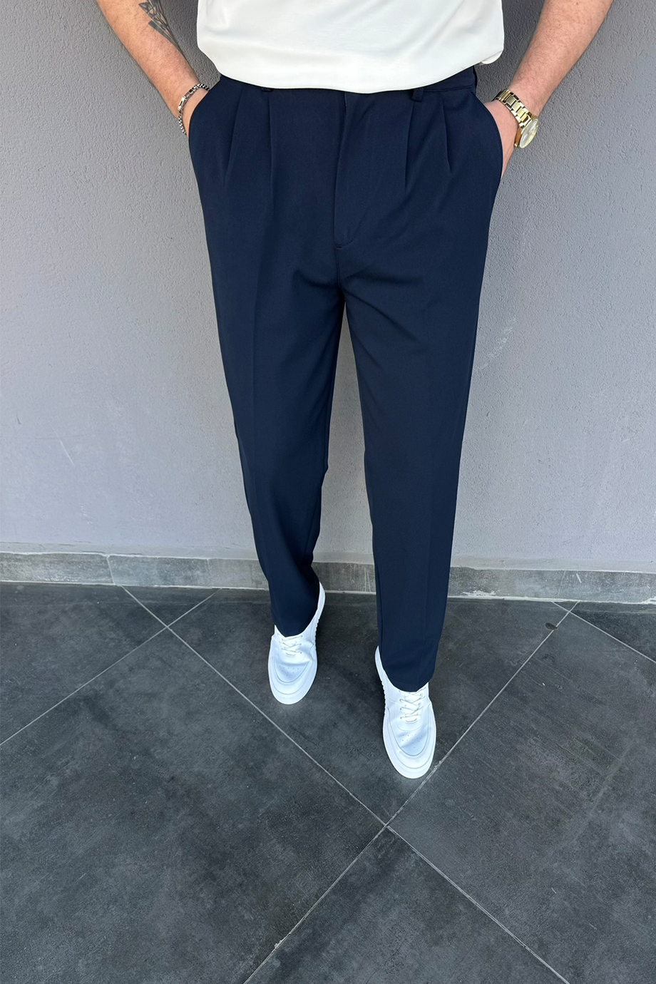 LACİVERT BAGGY KALIP KUMAŞ PANTALON