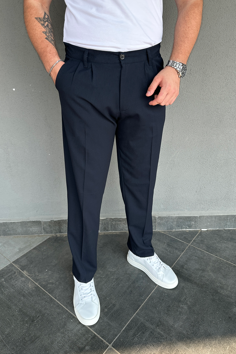 LACİVERT BAGGY KUMAŞ PANTALON