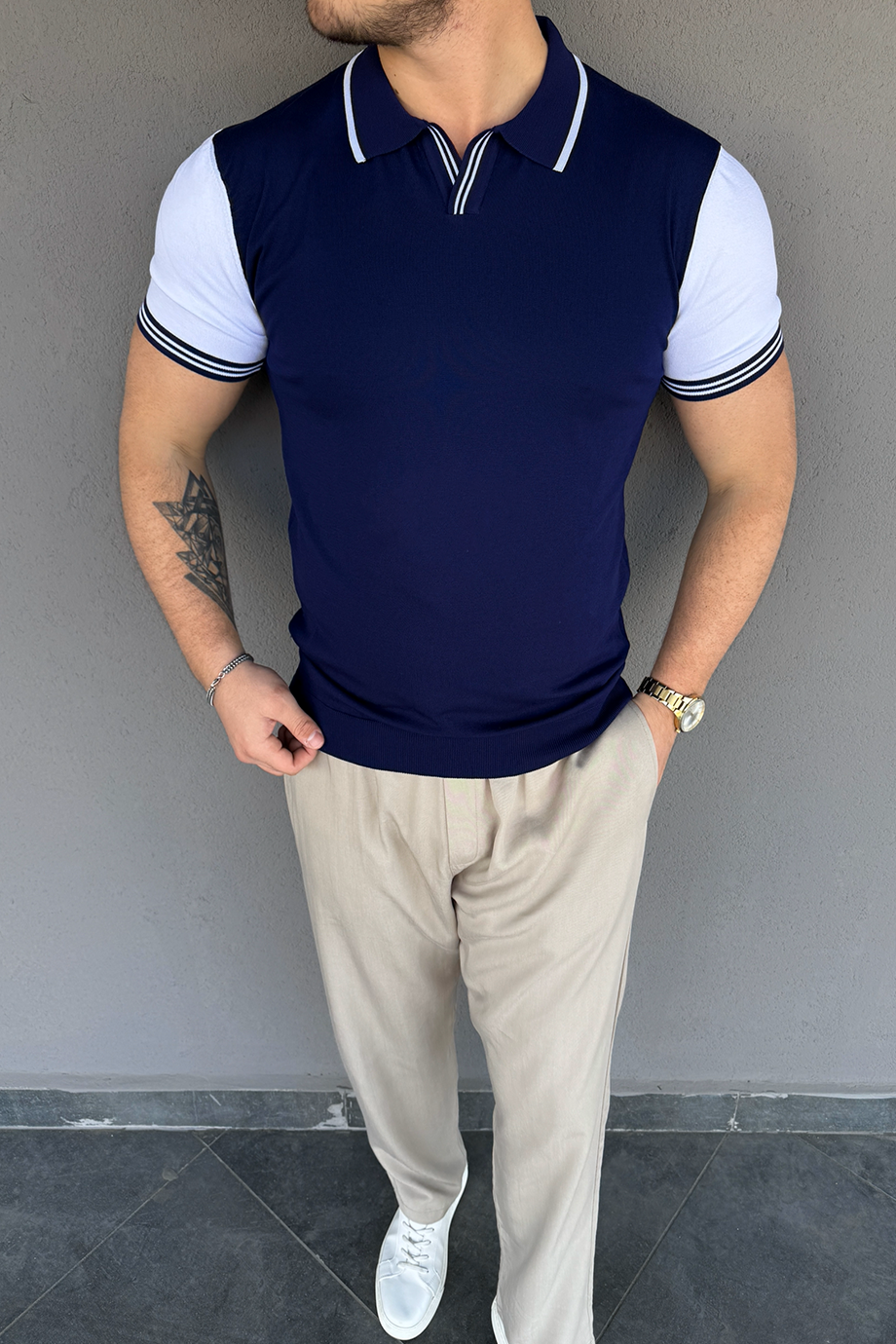 LACİVERT-BEYAZ ÖZEL TASARIM TRİKO