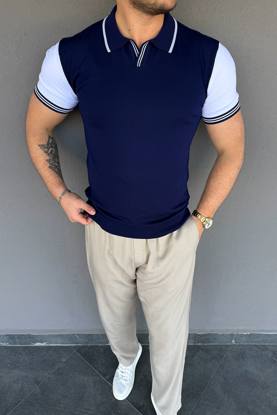 LACİVERT-BEYAZ ÖZEL TASARIM TRİKO