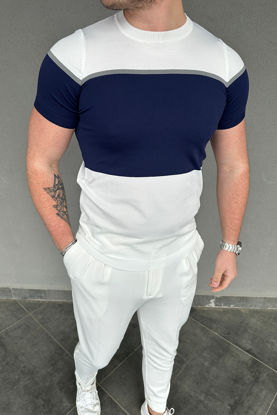 LACİVERT ÇİZGİLİ TRİKO