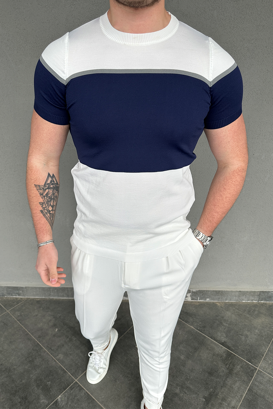 LACİVERT ÇİZGİLİ TRİKO