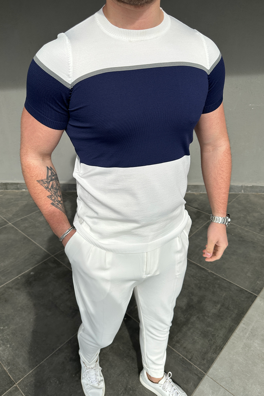 LACİVERT ÇİZGİLİ TRİKO