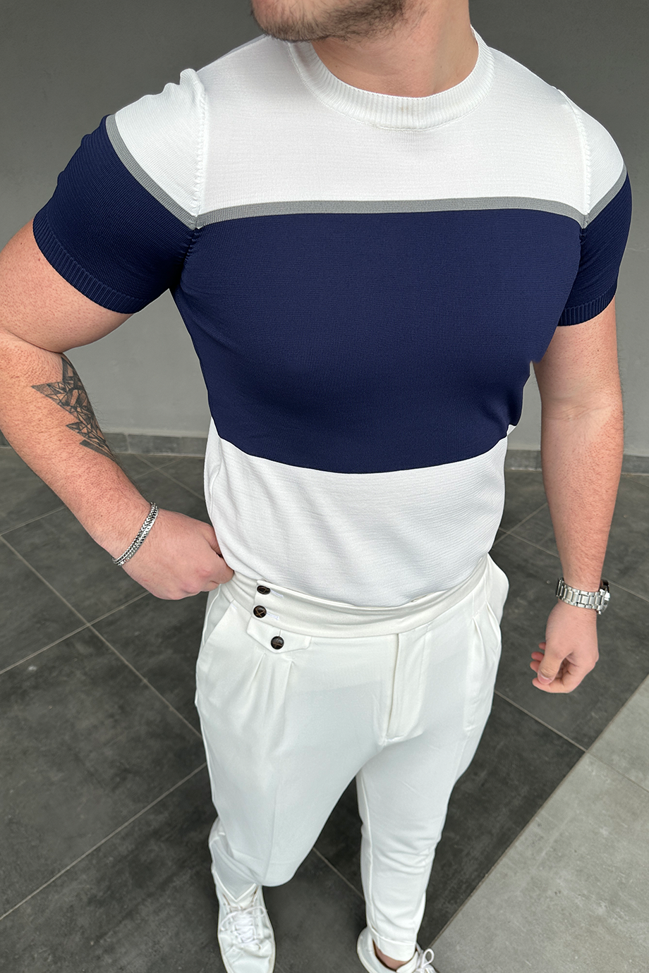 LACİVERT ÇİZGİLİ TRİKO