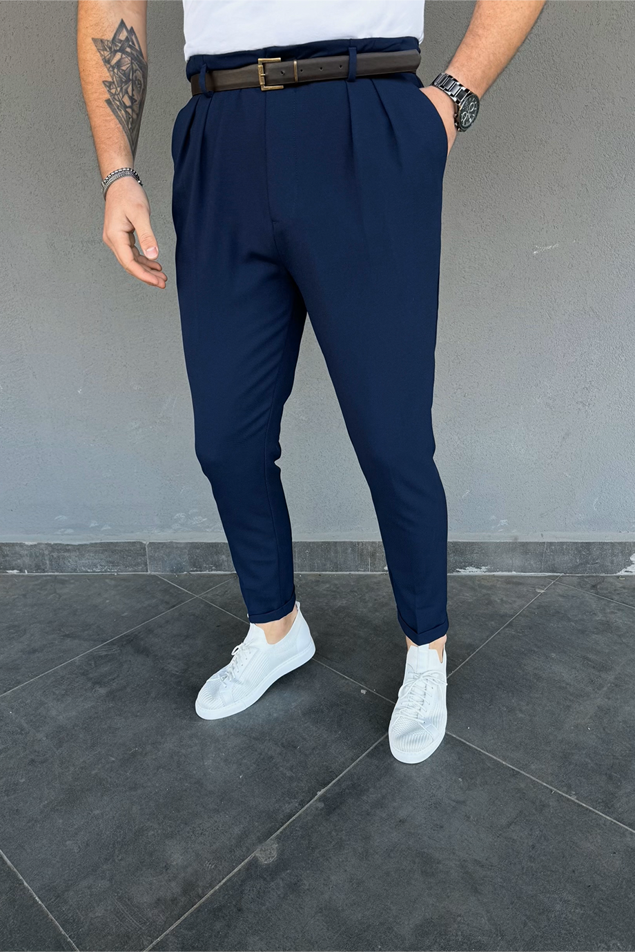 LACİVERT İTALYAN KESİM KEMERLİ PANTALON
