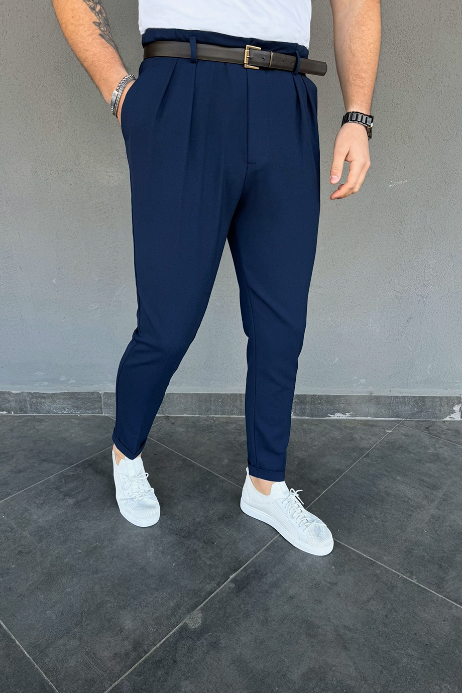 LACİVERT İTALYAN KESİM KEMERLİ PANTALON