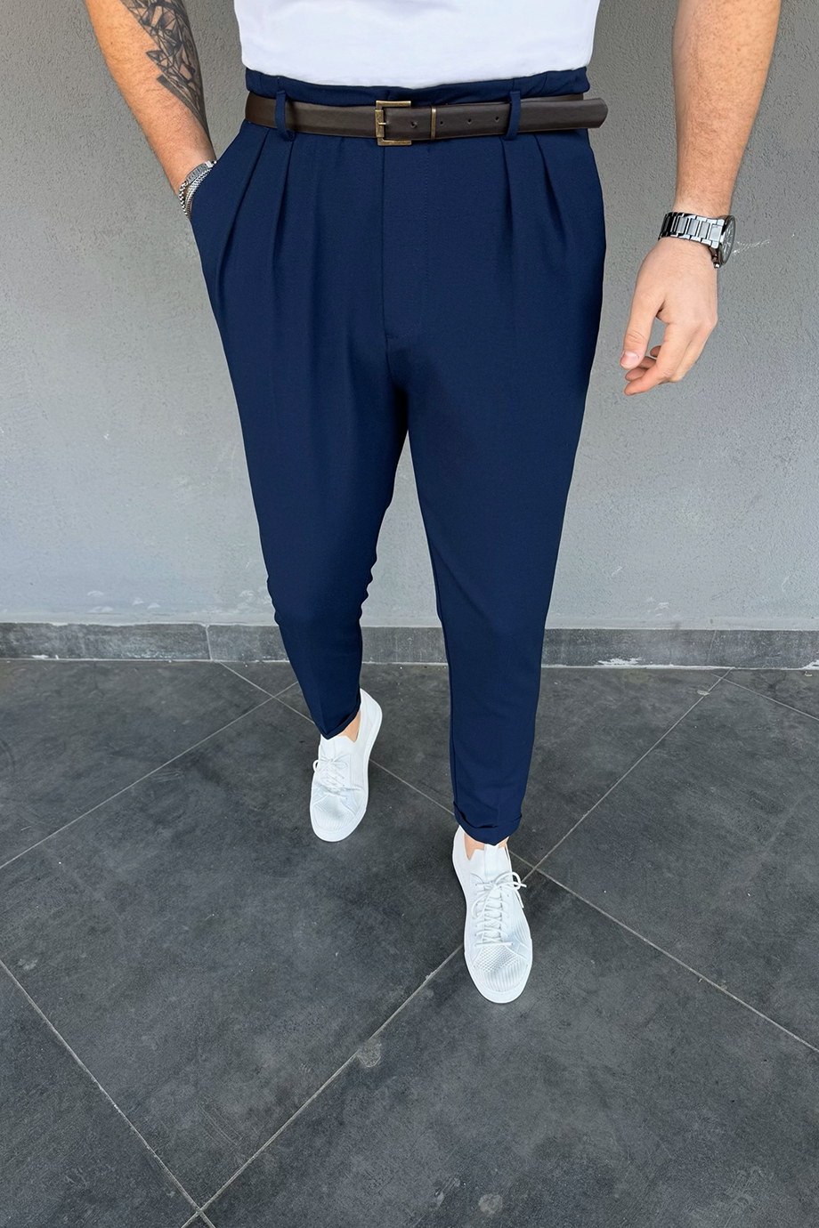 LACİVERT İTALYAN KESİM KEMERLİ PANTALON