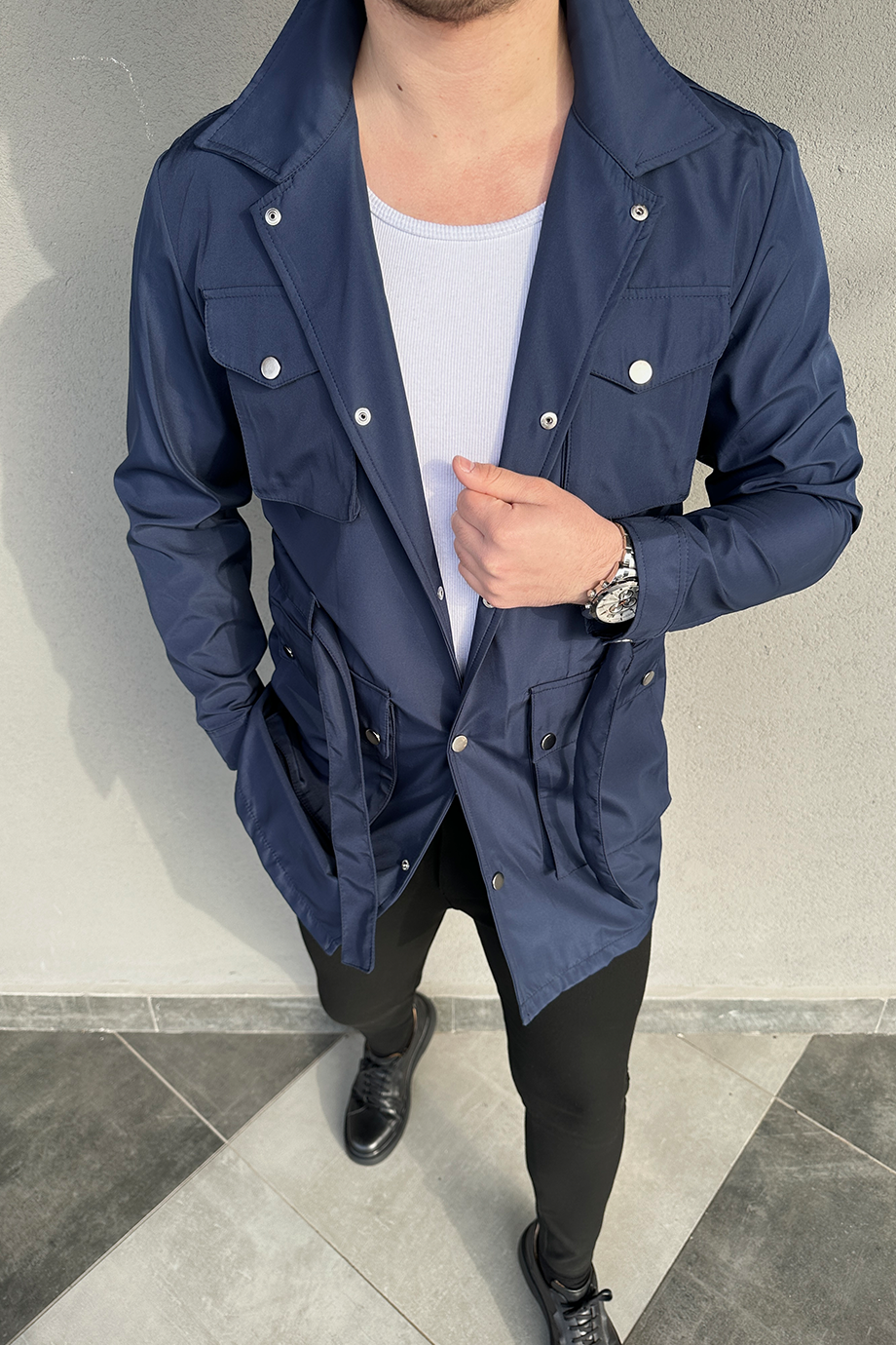 LACİVERT KUŞAKLI TRENÇKOT